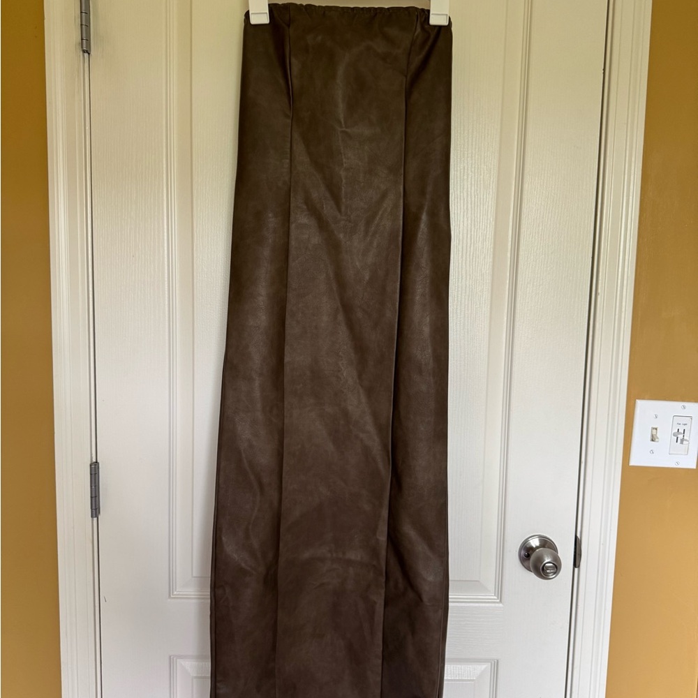 Brown Faux Leather strapless dress